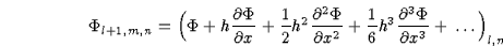 $\displaystyle \frac{\Phi_{l+1,m,n}-2\Phi_{l,m,n}+\Phi_{l-1,m,n}}{h^{2}} +
\frac{\Phi_{l,m+1,n}-2\Phi_{l,m,n}+\Phi_{l,m-1,n}}{h^{2}}$