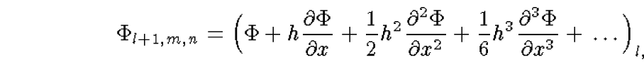 $\displaystyle \frac{\Phi_{l+1,m,n}-2\Phi_{l,m,n}+\Phi_{l-1,m,n}}{h^{2}} +
\frac{\Phi_{l,m+1,n}-2\Phi_{l,m,n}+\Phi_{l,m-1,n}}{h^{2}}$